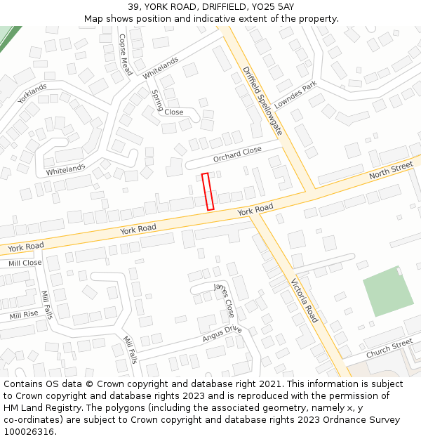 39, YORK ROAD, DRIFFIELD, YO25 5AY: Location map and indicative extent of plot