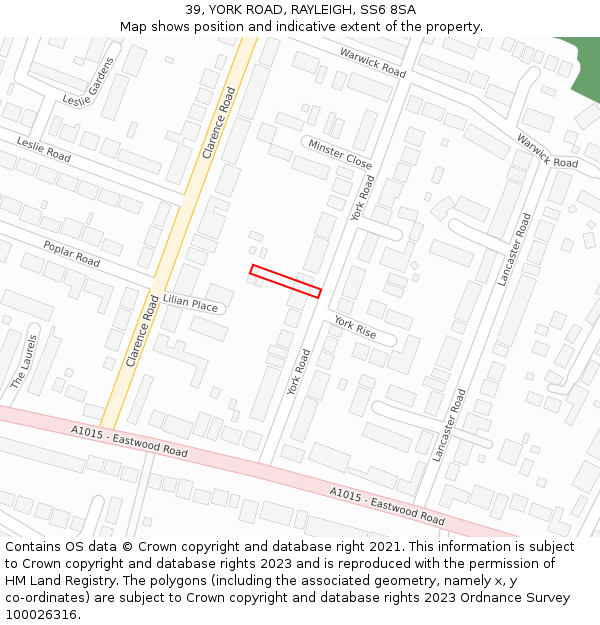 39, YORK ROAD, RAYLEIGH, SS6 8SA: Location map and indicative extent of plot