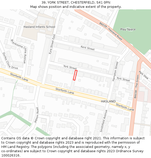 39, YORK STREET, CHESTERFIELD, S41 0PN: Location map and indicative extent of plot