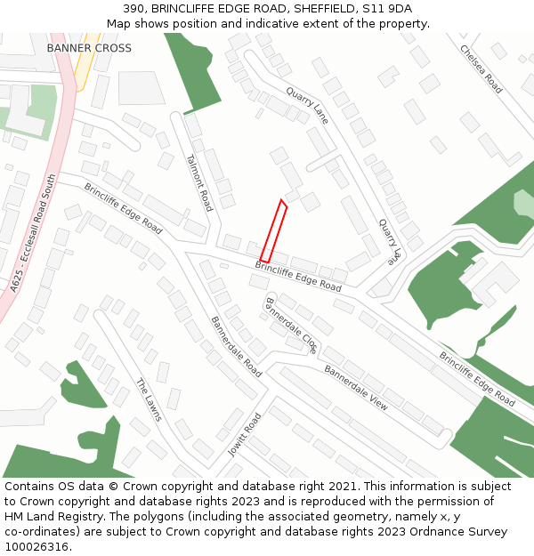 390, BRINCLIFFE EDGE ROAD, SHEFFIELD, S11 9DA: Location map and indicative extent of plot