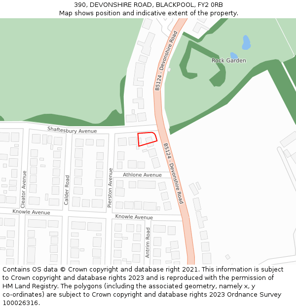 390, DEVONSHIRE ROAD, BLACKPOOL, FY2 0RB: Location map and indicative extent of plot