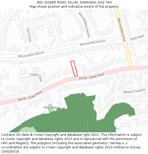 390, GOWER ROAD, KILLAY, SWANSEA, SA2 7AH: Location map and indicative extent of plot
