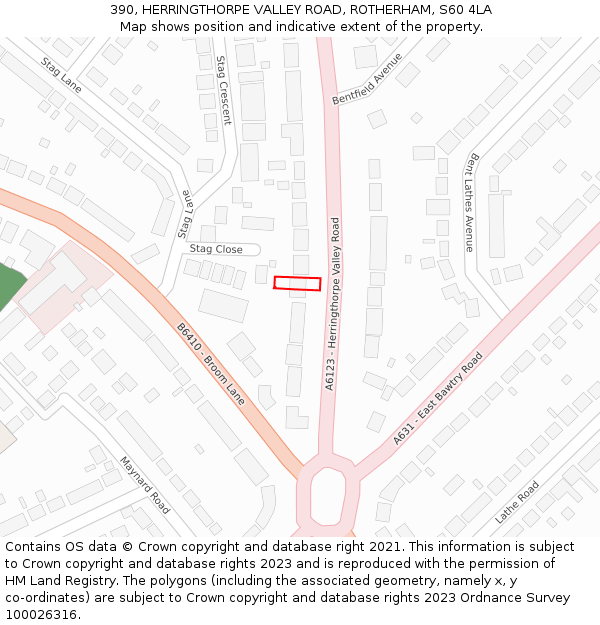 390, HERRINGTHORPE VALLEY ROAD, ROTHERHAM, S60 4LA: Location map and indicative extent of plot