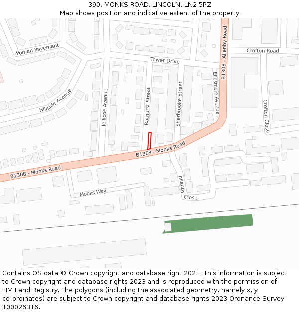 390, MONKS ROAD, LINCOLN, LN2 5PZ: Location map and indicative extent of plot