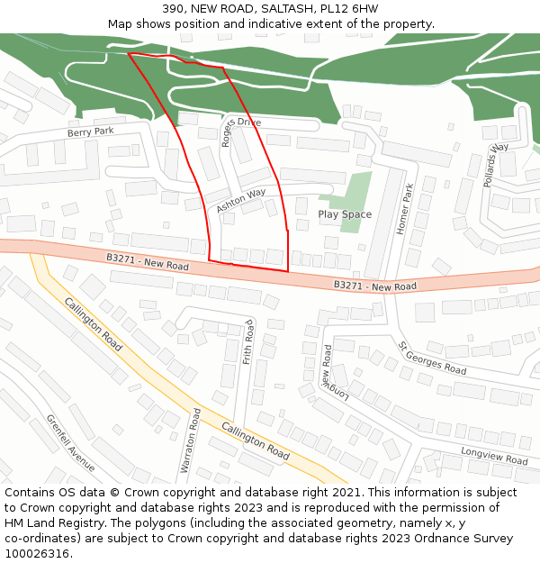 390, NEW ROAD, SALTASH, PL12 6HW: Location map and indicative extent of plot