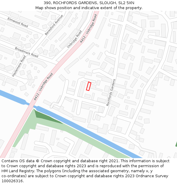 390, ROCHFORDS GARDENS, SLOUGH, SL2 5XN: Location map and indicative extent of plot