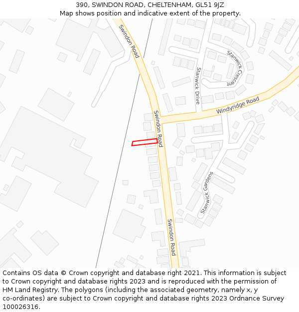 390, SWINDON ROAD, CHELTENHAM, GL51 9JZ: Location map and indicative extent of plot