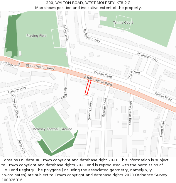 390, WALTON ROAD, WEST MOLESEY, KT8 2JG: Location map and indicative extent of plot