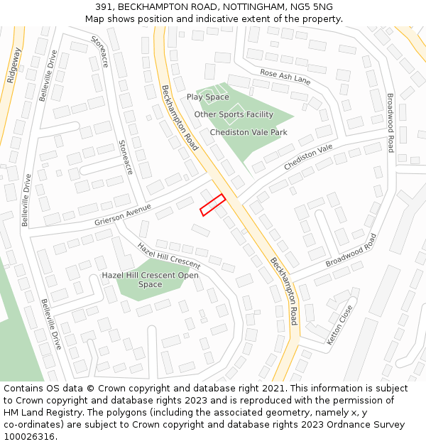 391, BECKHAMPTON ROAD, NOTTINGHAM, NG5 5NG: Location map and indicative extent of plot