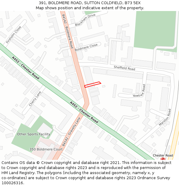 391, BOLDMERE ROAD, SUTTON COLDFIELD, B73 5EX: Location map and indicative extent of plot