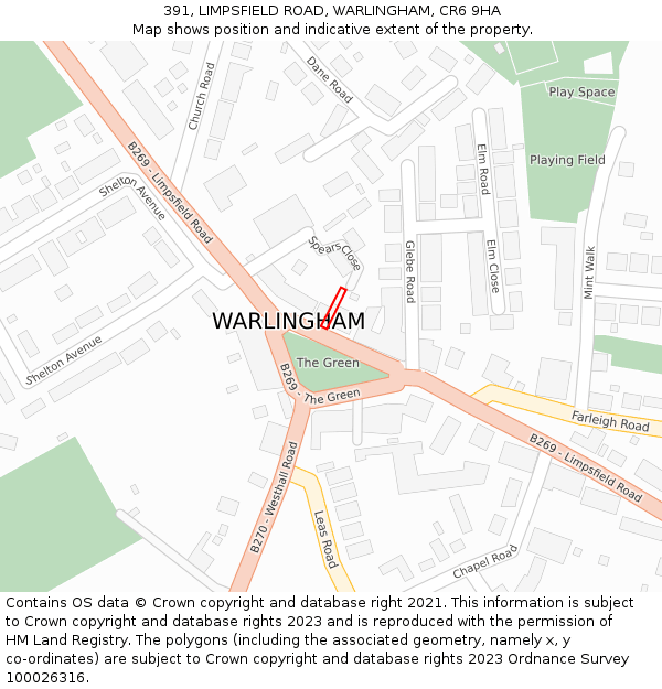 391, LIMPSFIELD ROAD, WARLINGHAM, CR6 9HA: Location map and indicative extent of plot