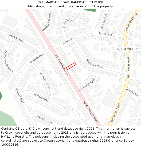 391, MARGATE ROAD, RAMSGATE, CT12 6SE: Location map and indicative extent of plot