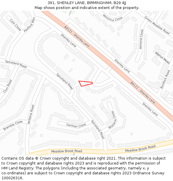 391, SHENLEY LANE, BIRMINGHAM, B29 4JJ: Location map and indicative extent of plot