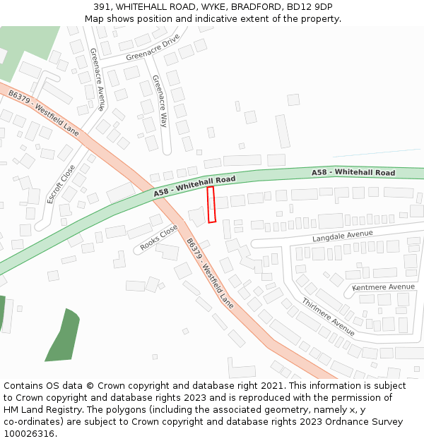 391, WHITEHALL ROAD, WYKE, BRADFORD, BD12 9DP: Location map and indicative extent of plot