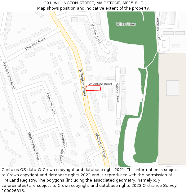 391, WILLINGTON STREET, MAIDSTONE, ME15 8HE: Location map and indicative extent of plot