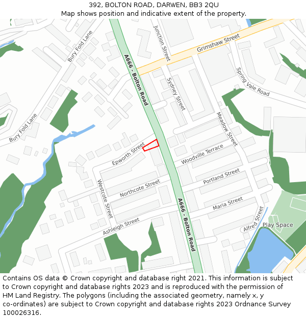 392, BOLTON ROAD, DARWEN, BB3 2QU: Location map and indicative extent of plot