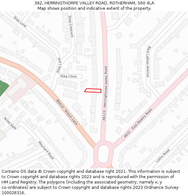 392, HERRINGTHORPE VALLEY ROAD, ROTHERHAM, S60 4LA: Location map and indicative extent of plot