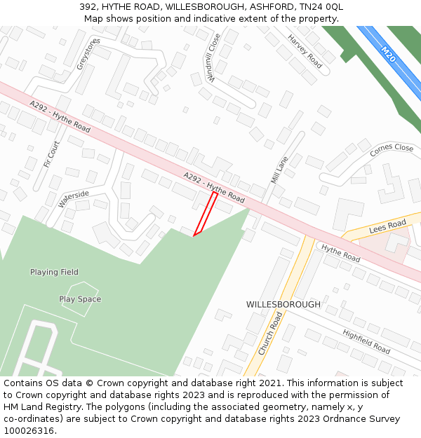 392, HYTHE ROAD, WILLESBOROUGH, ASHFORD, TN24 0QL: Location map and indicative extent of plot