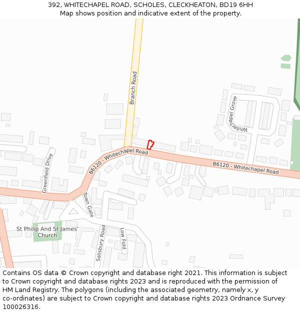 392, WHITECHAPEL ROAD, SCHOLES, CLECKHEATON, BD19 6HH: Location map and indicative extent of plot