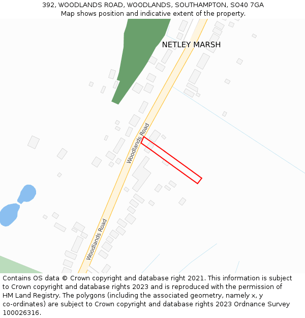 392, WOODLANDS ROAD, WOODLANDS, SOUTHAMPTON, SO40 7GA: Location map and indicative extent of plot