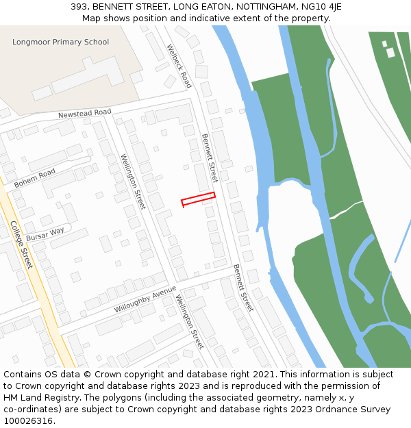 393, BENNETT STREET, LONG EATON, NOTTINGHAM, NG10 4JE: Location map and indicative extent of plot