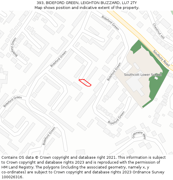 393, BIDEFORD GREEN, LEIGHTON BUZZARD, LU7 2TY: Location map and indicative extent of plot