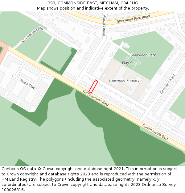 393, COMMONSIDE EAST, MITCHAM, CR4 1HG: Location map and indicative extent of plot