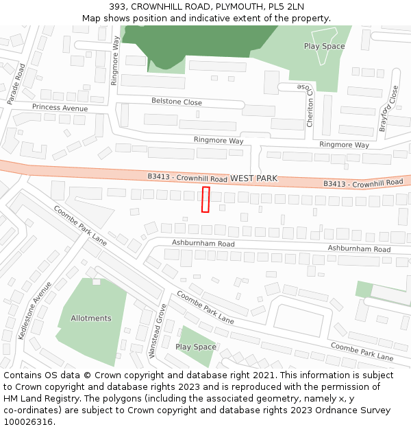 393, CROWNHILL ROAD, PLYMOUTH, PL5 2LN: Location map and indicative extent of plot