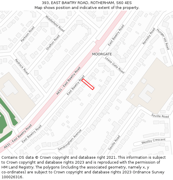 393, EAST BAWTRY ROAD, ROTHERHAM, S60 4ES: Location map and indicative extent of plot
