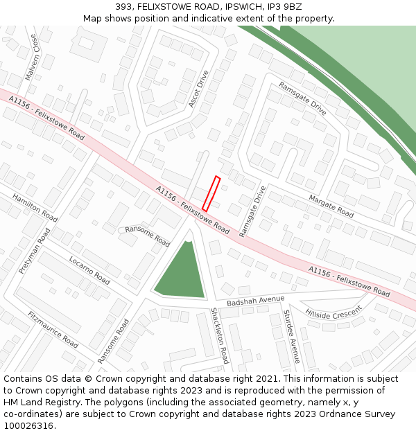 393, FELIXSTOWE ROAD, IPSWICH, IP3 9BZ: Location map and indicative extent of plot