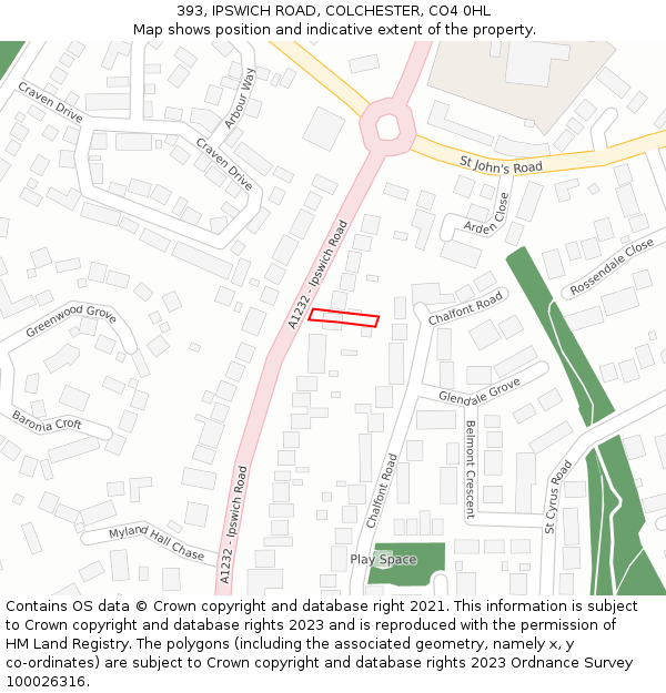 393, IPSWICH ROAD, COLCHESTER, CO4 0HL: Location map and indicative extent of plot