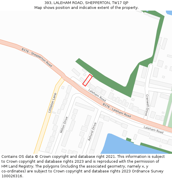 393, LALEHAM ROAD, SHEPPERTON, TW17 0JP: Location map and indicative extent of plot