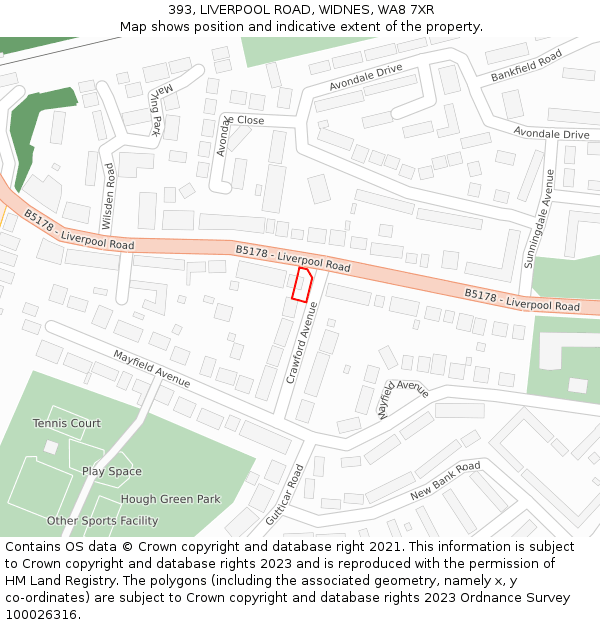 393, LIVERPOOL ROAD, WIDNES, WA8 7XR: Location map and indicative extent of plot