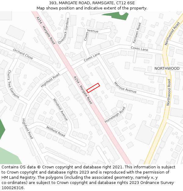 393, MARGATE ROAD, RAMSGATE, CT12 6SE: Location map and indicative extent of plot