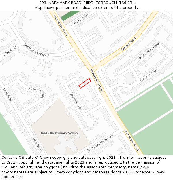 393, NORMANBY ROAD, MIDDLESBROUGH, TS6 0BL: Location map and indicative extent of plot