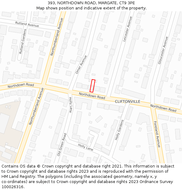 393, NORTHDOWN ROAD, MARGATE, CT9 3PE: Location map and indicative extent of plot