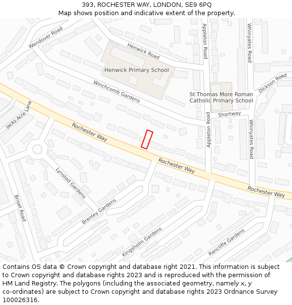 393, ROCHESTER WAY, LONDON, SE9 6PQ: Location map and indicative extent of plot