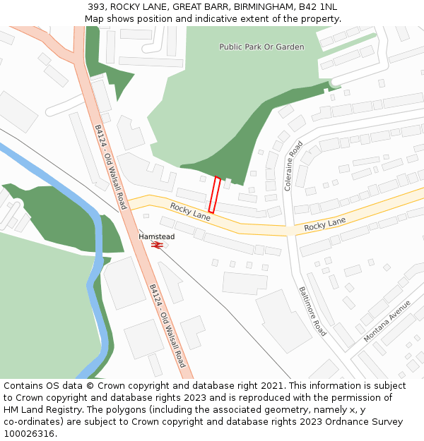 393, ROCKY LANE, GREAT BARR, BIRMINGHAM, B42 1NL: Location map and indicative extent of plot