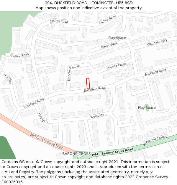 394, BUCKFIELD ROAD, LEOMINSTER, HR6 8SD: Location map and indicative extent of plot