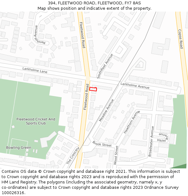 394, FLEETWOOD ROAD, FLEETWOOD, FY7 8AS: Location map and indicative extent of plot