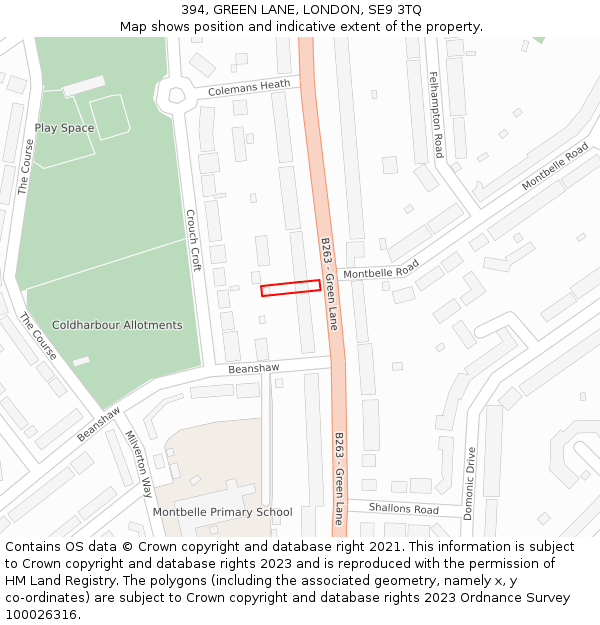 394, GREEN LANE, LONDON, SE9 3TQ: Location map and indicative extent of plot