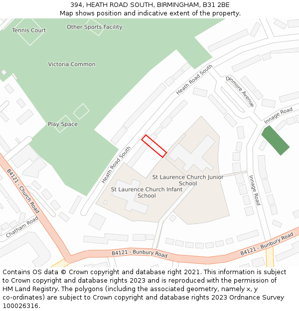 394, HEATH ROAD SOUTH, BIRMINGHAM, B31 2BE: Location map and indicative extent of plot