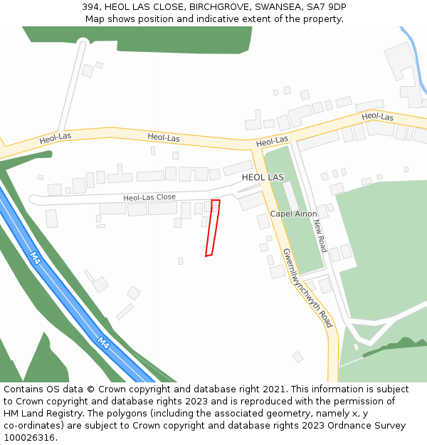 394, HEOL LAS CLOSE, BIRCHGROVE, SWANSEA, SA7 9DP: Location map and indicative extent of plot