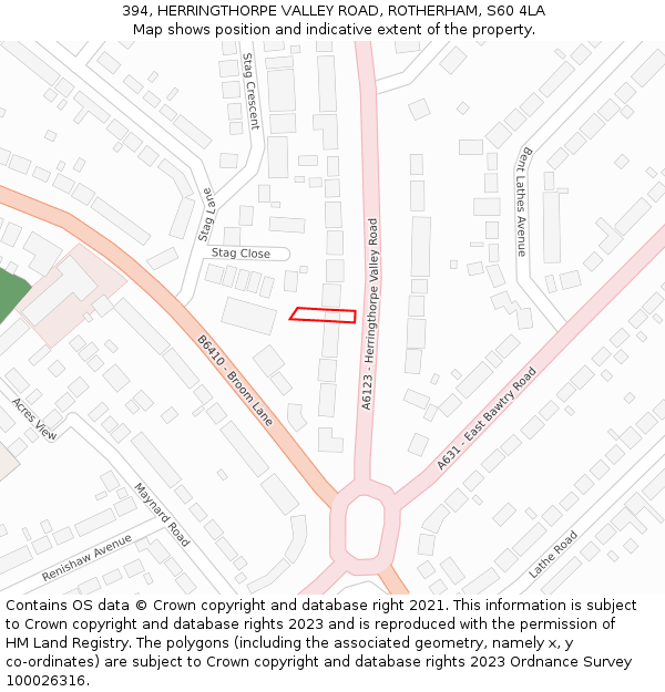 394, HERRINGTHORPE VALLEY ROAD, ROTHERHAM, S60 4LA: Location map and indicative extent of plot