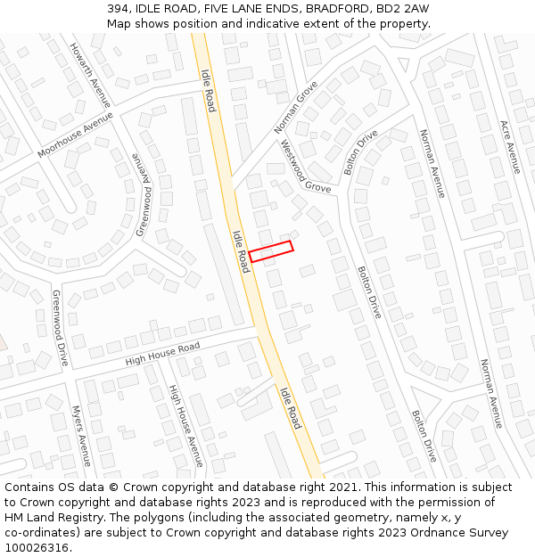 394, IDLE ROAD, FIVE LANE ENDS, BRADFORD, BD2 2AW: Location map and indicative extent of plot