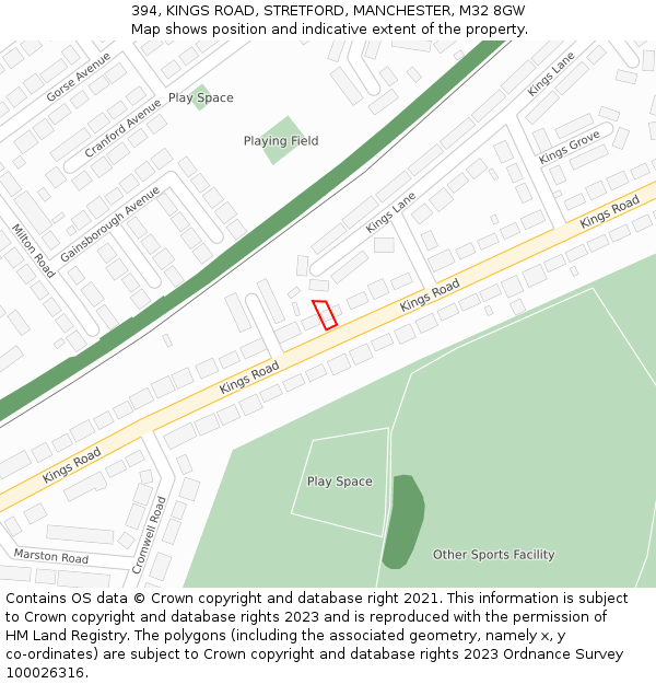 394, KINGS ROAD, STRETFORD, MANCHESTER, M32 8GW: Location map and indicative extent of plot