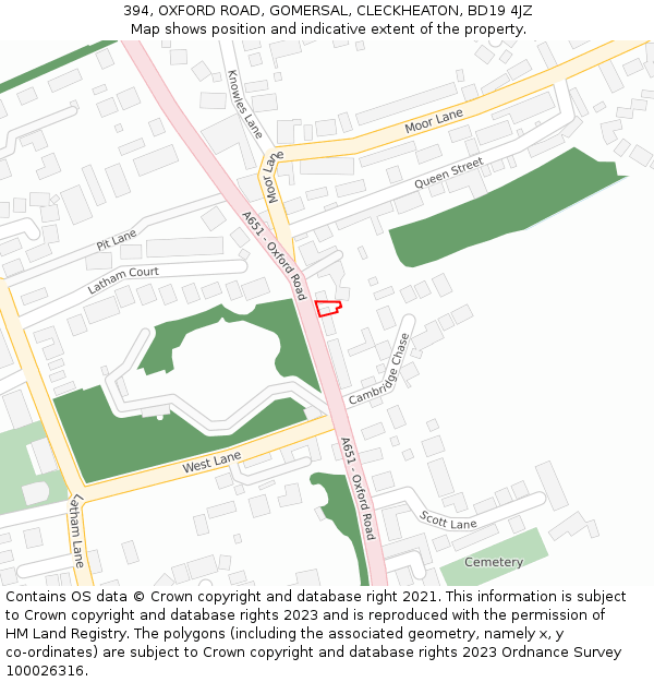 394, OXFORD ROAD, GOMERSAL, CLECKHEATON, BD19 4JZ: Location map and indicative extent of plot