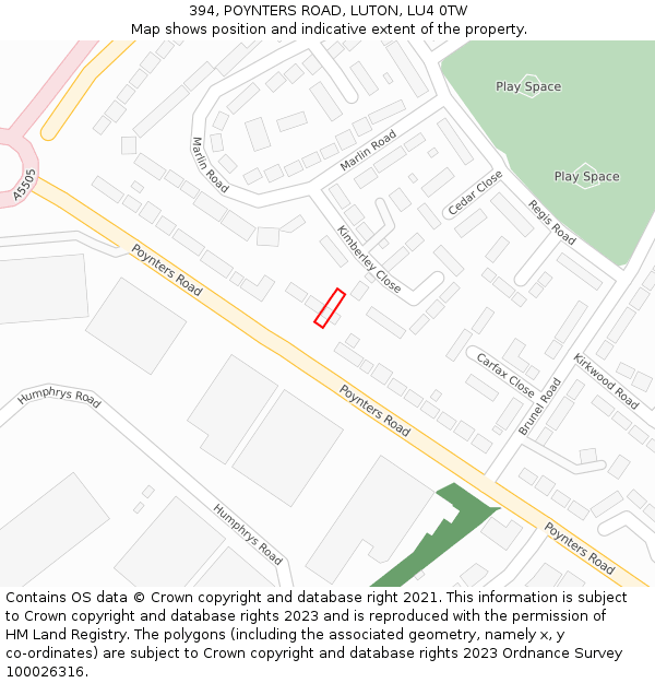 394, POYNTERS ROAD, LUTON, LU4 0TW: Location map and indicative extent of plot