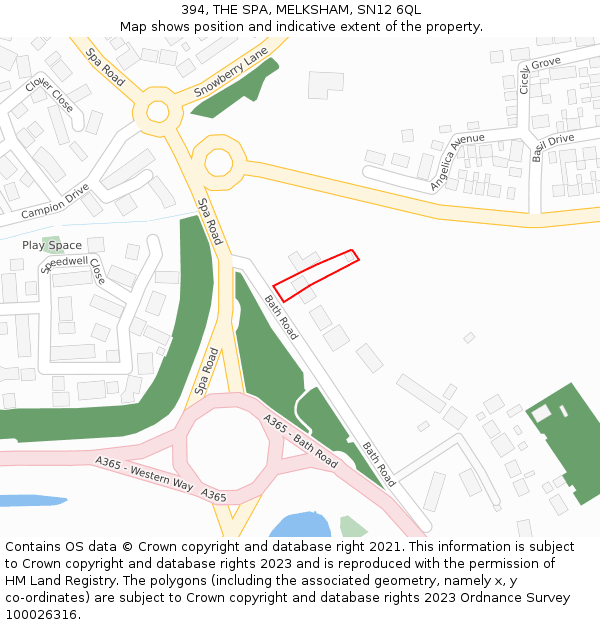 394, THE SPA, MELKSHAM, SN12 6QL: Location map and indicative extent of plot