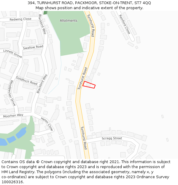 394, TURNHURST ROAD, PACKMOOR, STOKE-ON-TRENT, ST7 4QQ: Location map and indicative extent of plot